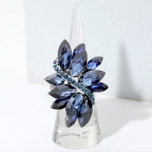 Black Blue Crystal Stretch Marquise Fashion Ring Rhinestone Finger Adjustable